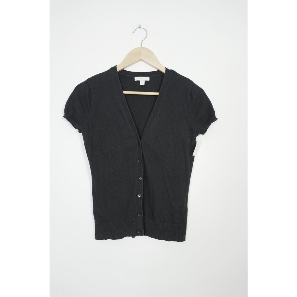 New‎ York & Company Cardigan Women Small Black Short Sleeve V-Neck Button Front